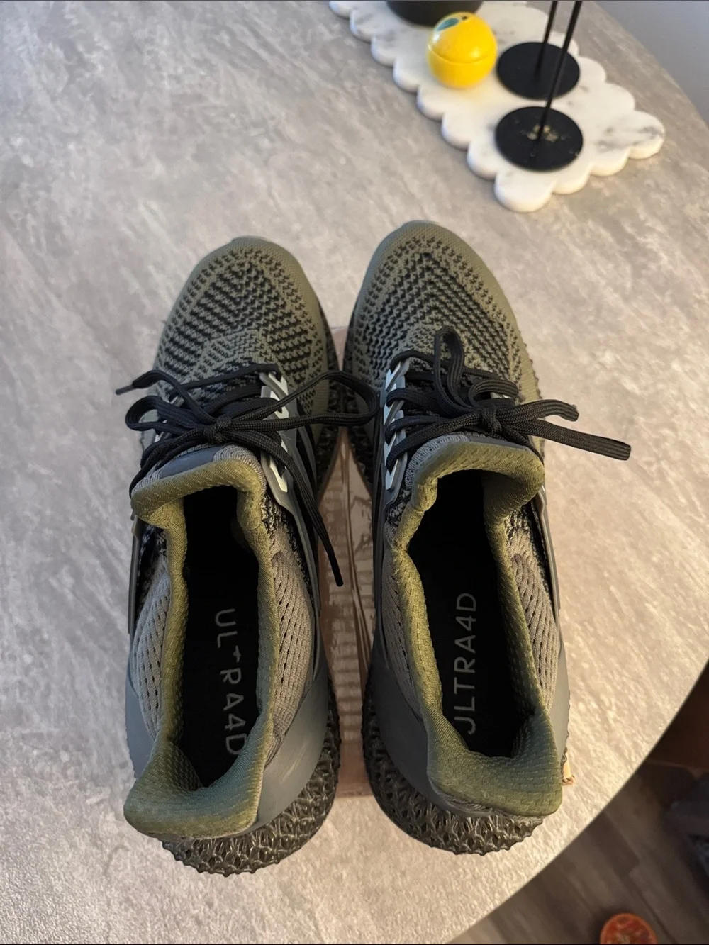 Adidas Ultra 4D Running Shoes Men’s Size 11 in an Olive Green / Black Knit